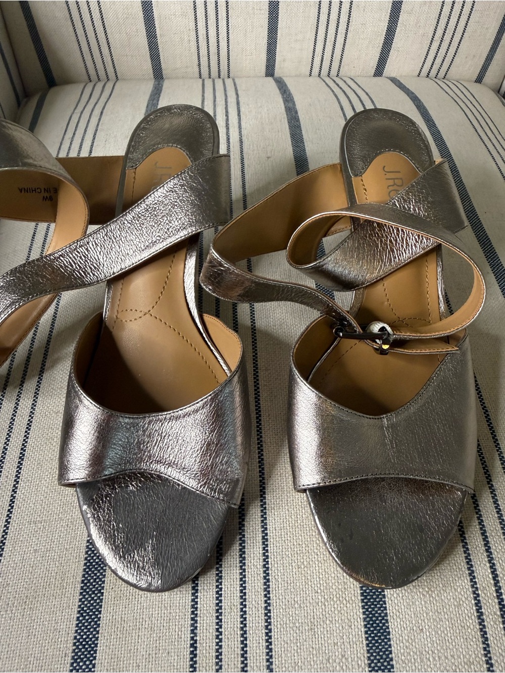 J.Renee Metallic Silver Open-Toe Ankle Strap Heels